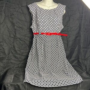 Shelby & Palmer Black and White A-Line Midi Dress with Scoop Neck